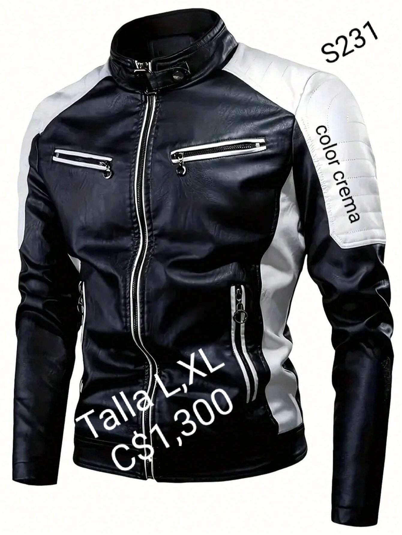 Chaqueta de cuero sintético color blanco con crema