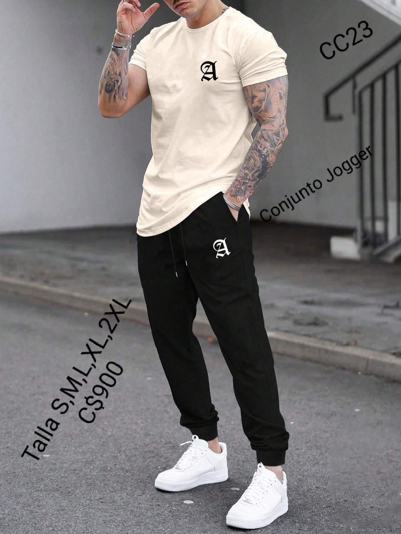 Conjunto Jogger con camiseta letra estampado de A