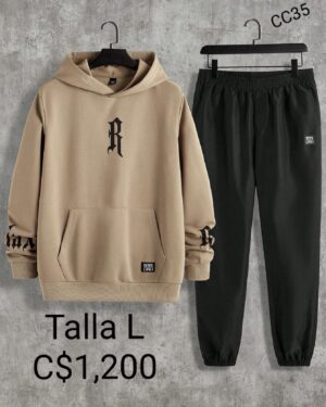 Conjunto Jogger negro con sudadera color Caqui
