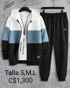 Conjunto jogger para caballero con sudadera de 3 colores con capucha.