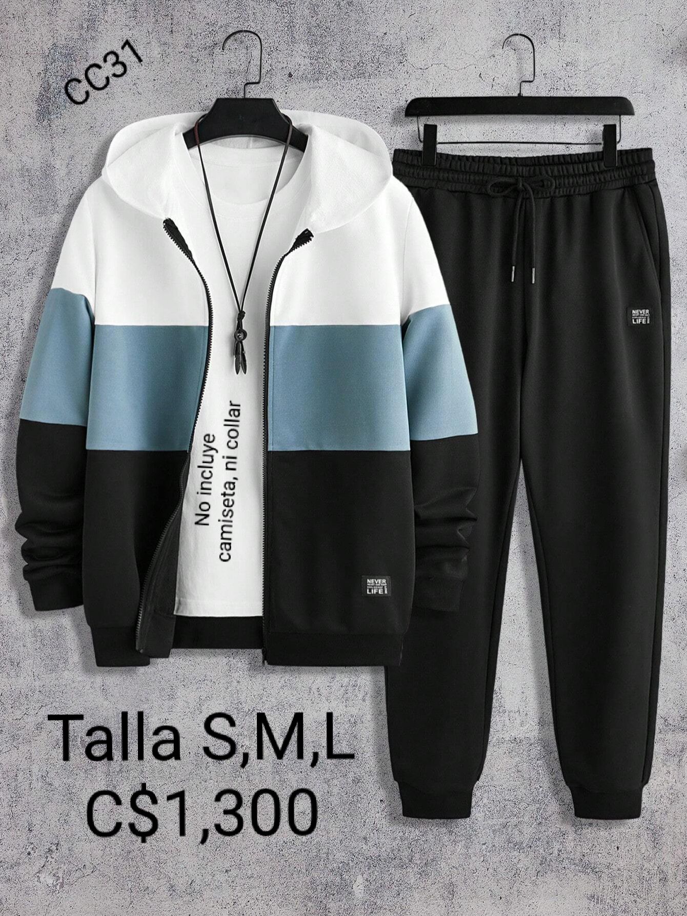 Conjunto jogger para caballero con sudadera de 3 colores con capucha.