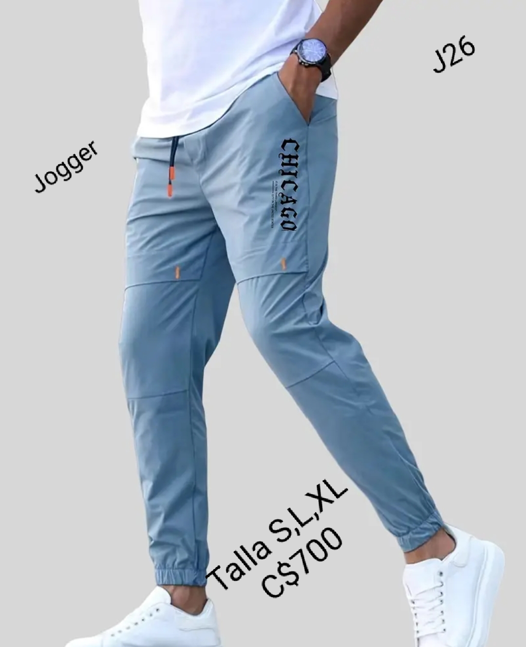 Jogger para caballero celeste con estampado de Chicago