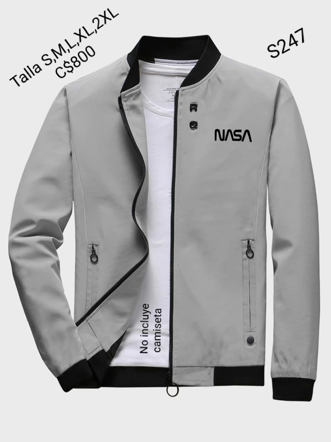 Chaqueta estilo impermeable color gris con estampado de NASA