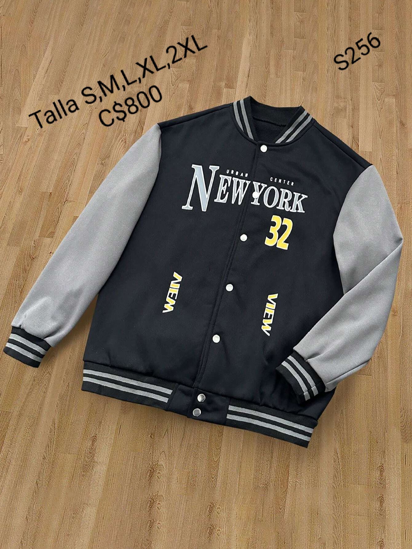 Chaqueta estilo universitaria gris con negro