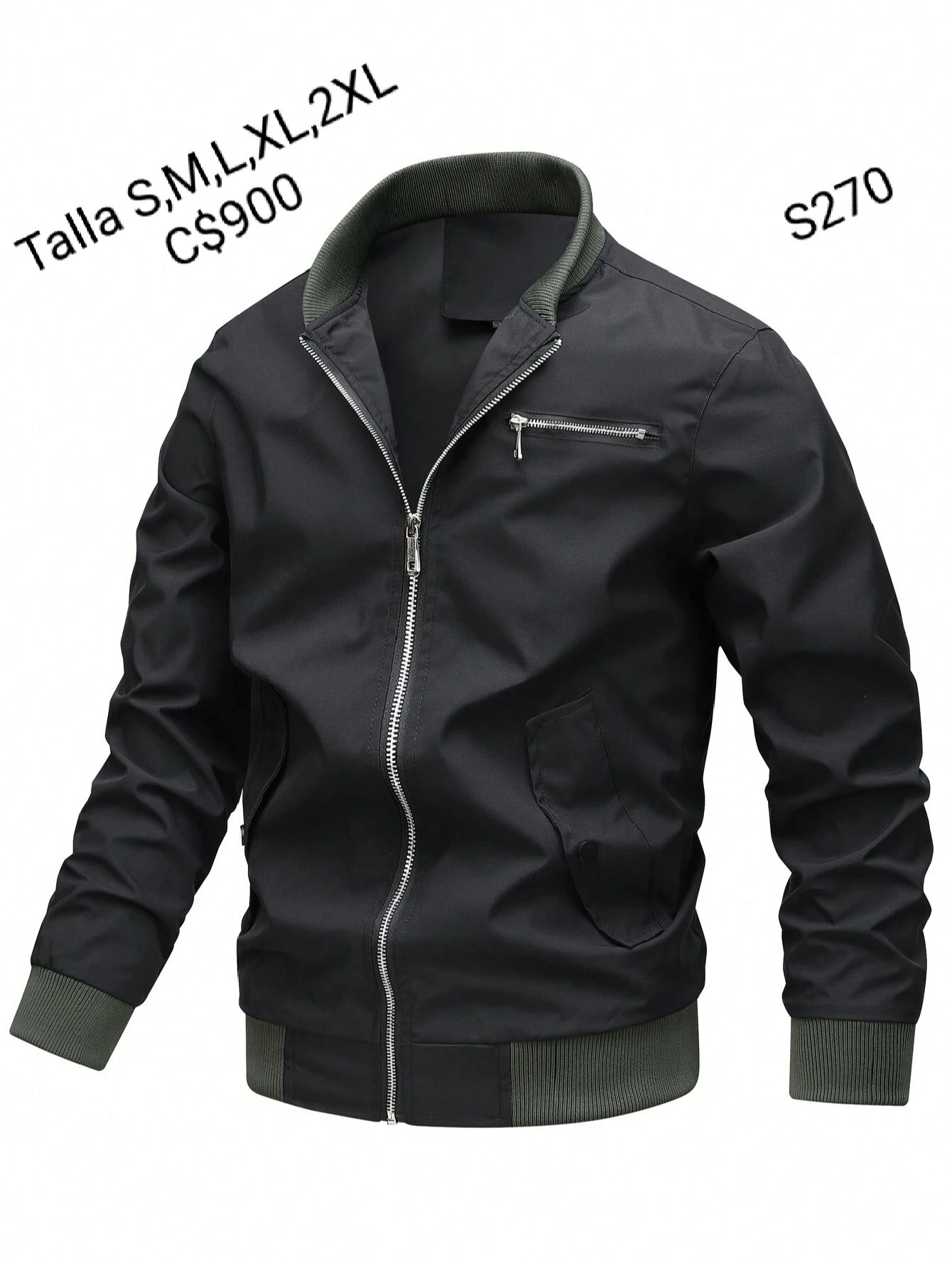 Chaqueta estilo impermeable con borde negros.