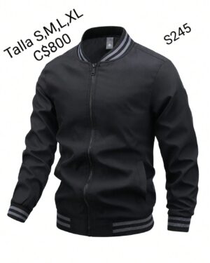 Chaqueta para caballero color negra con bordes color gris