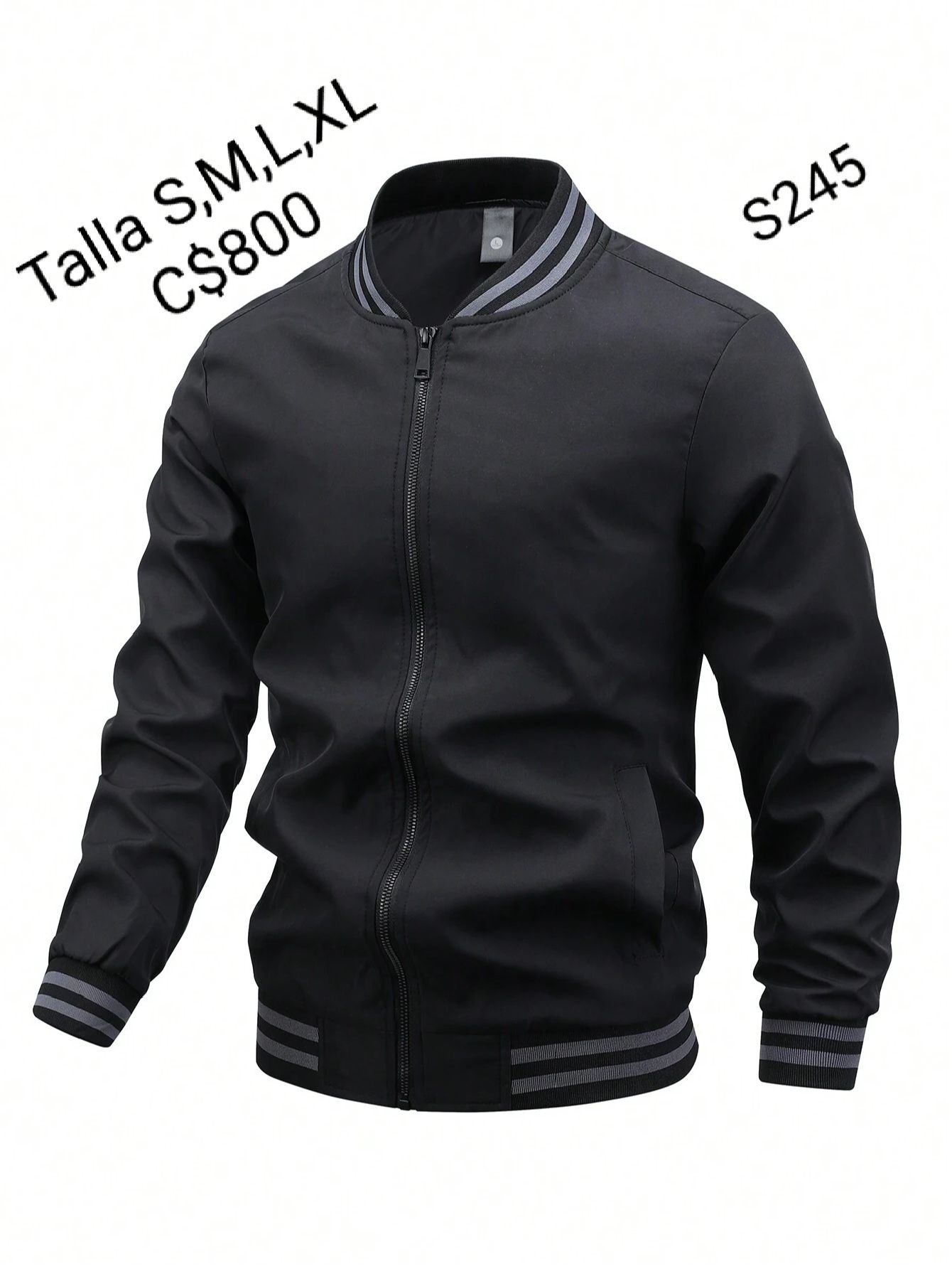 Chaqueta para caballero color negra con bordes color gris