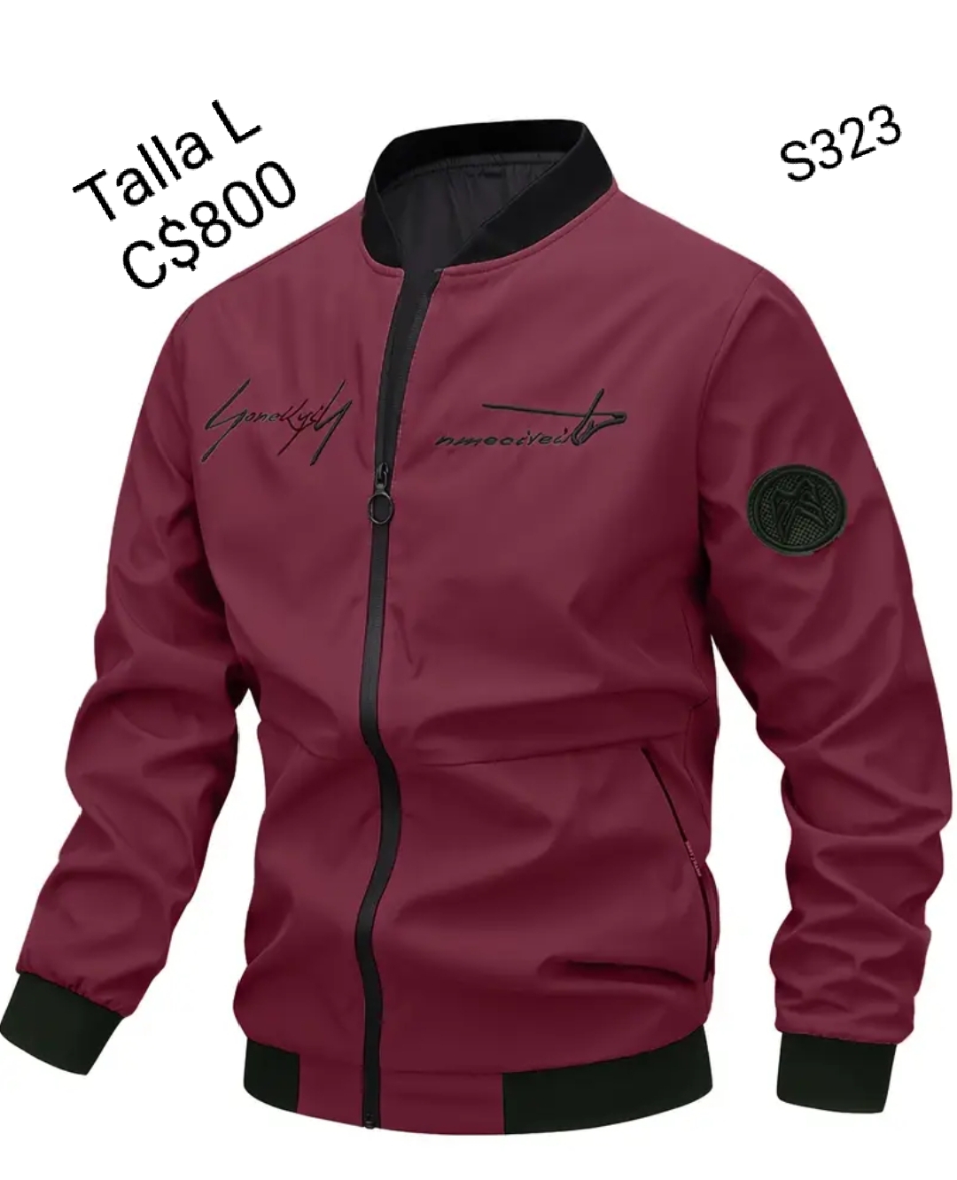 Chaqueta estilo impermeable color rojo con letras frontales