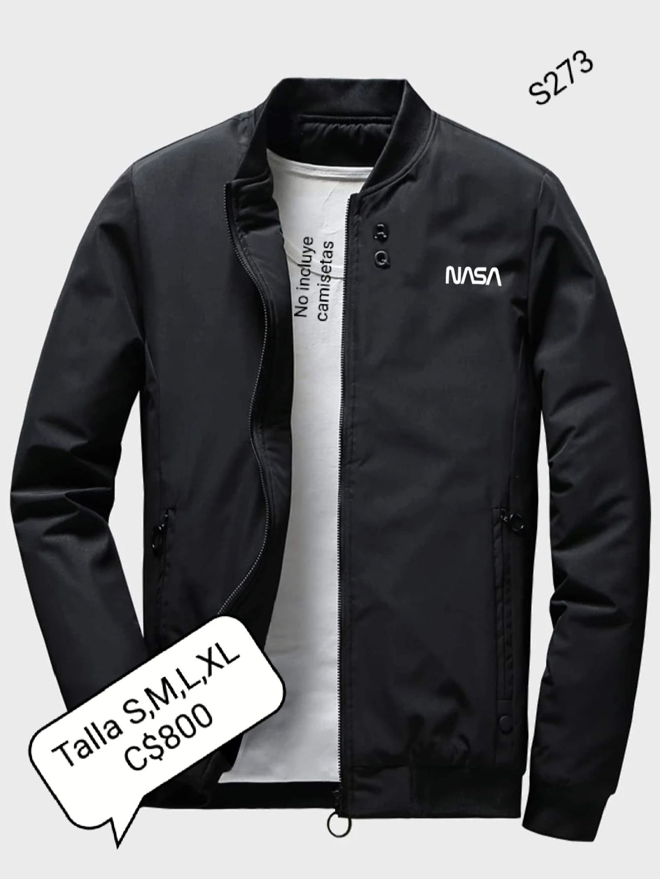 Chaqueta estilo impermeable color negra estampado de NASA