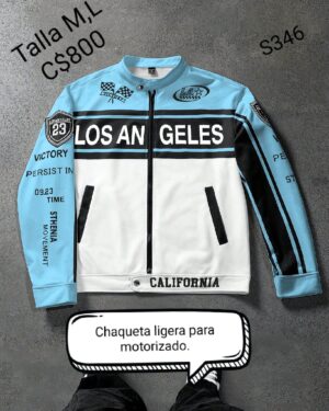 Chaqueta ligera para motorizado color blanco y celeste