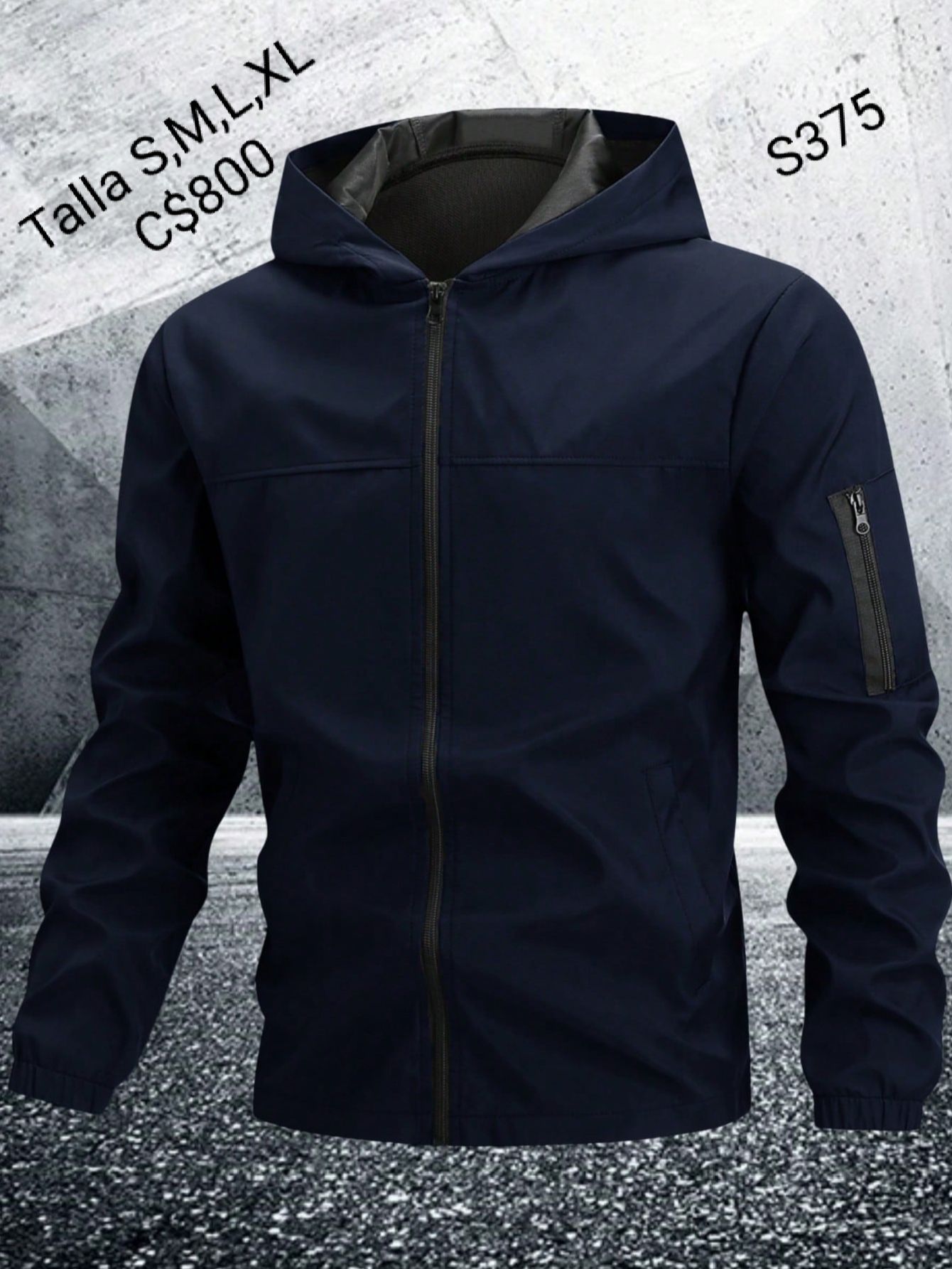 Chaqueta ligera contra viento con capucha color azul