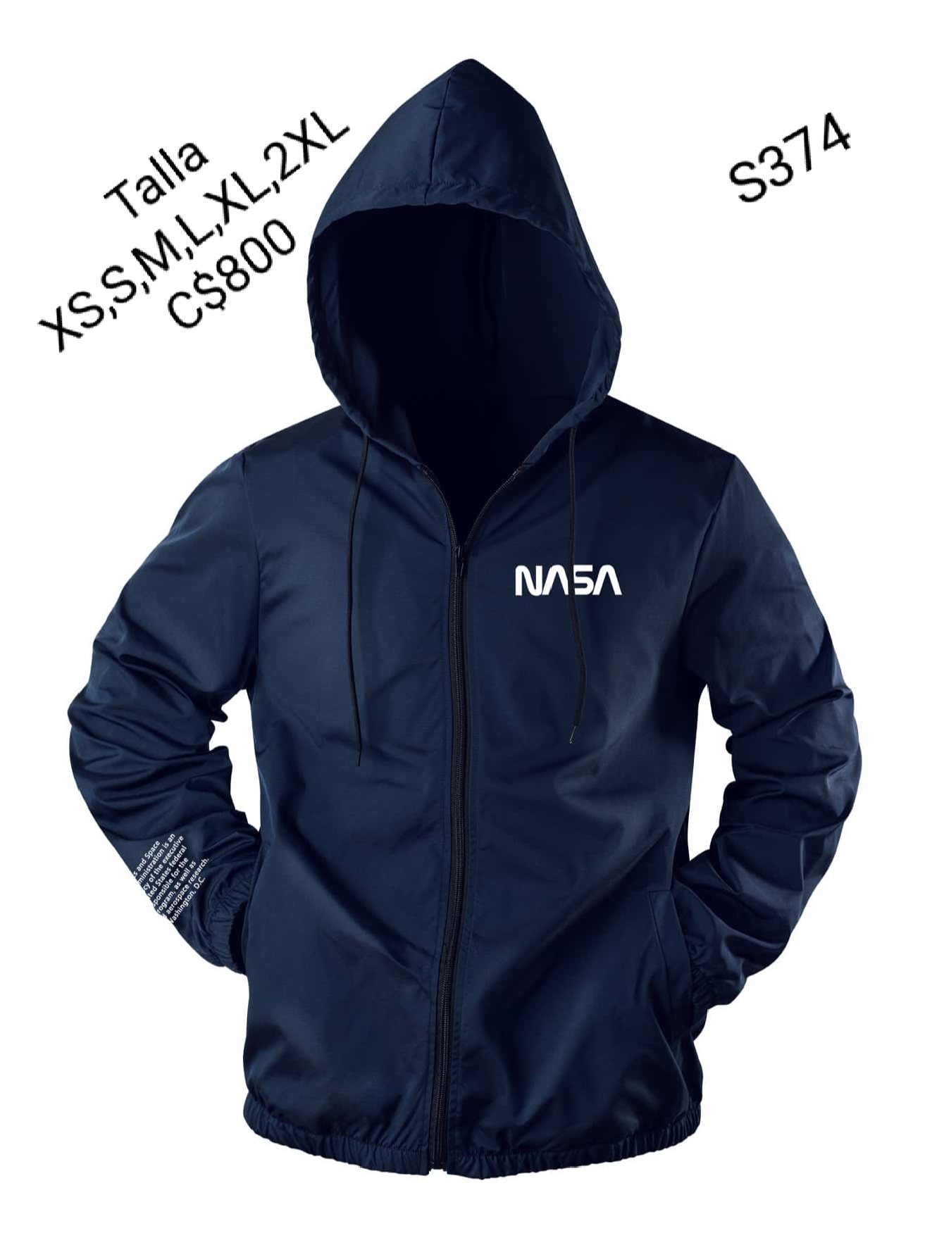 Chaqueta estilo impermeable rompe vientos con capucha estampado de NASA