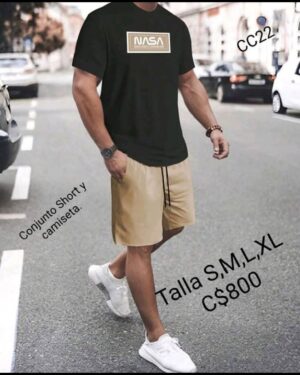Conjunto Short camiseta negra con estampado de NASA y Short color caqui - CC22