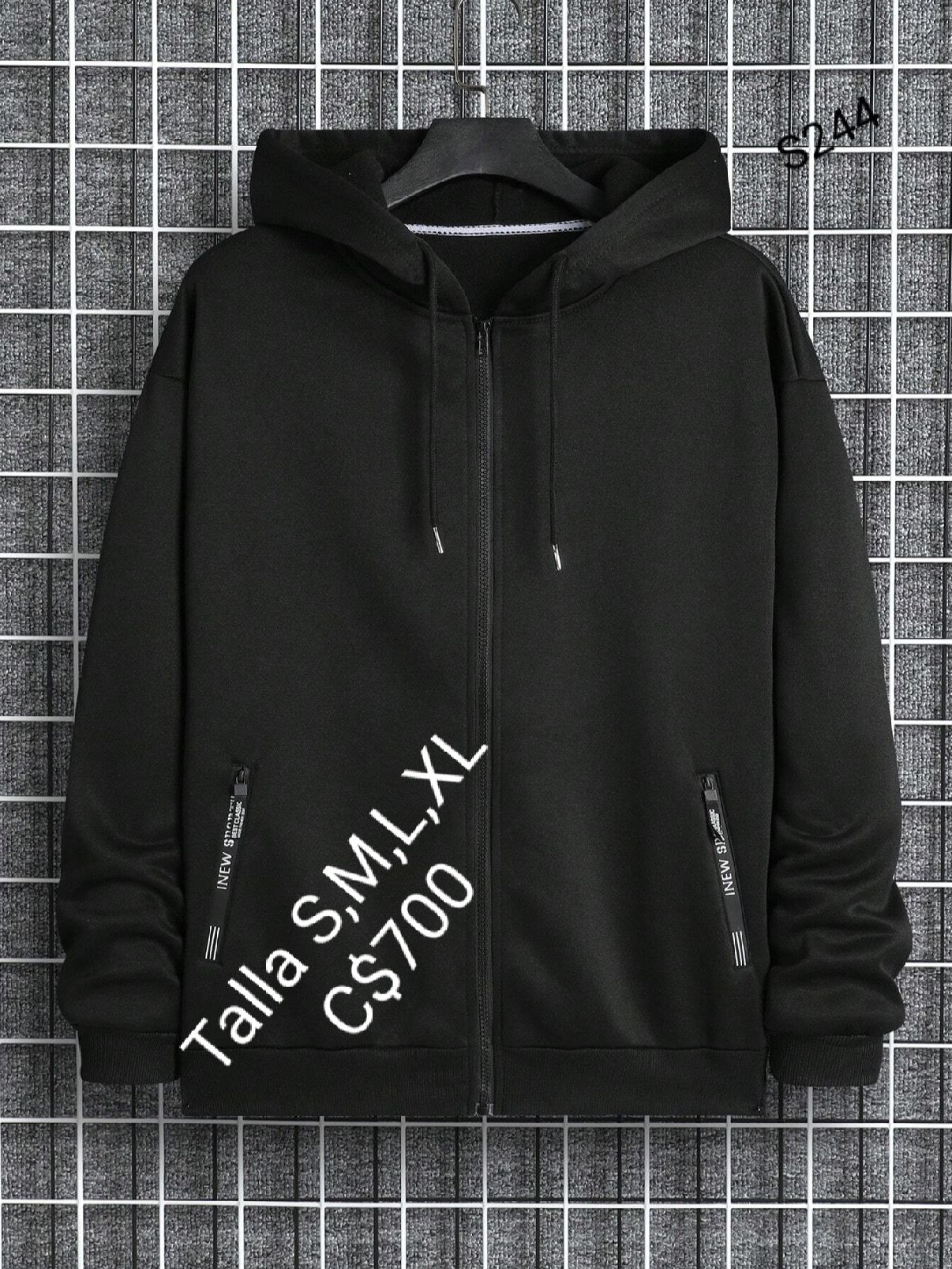 Sudadera negra con capucha y cremallera