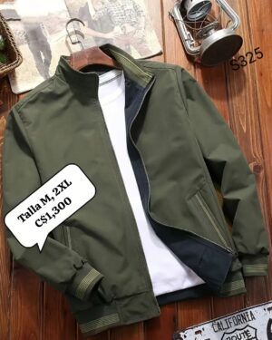 Chaqueta reversible color azul oscuro y verde oscuro.