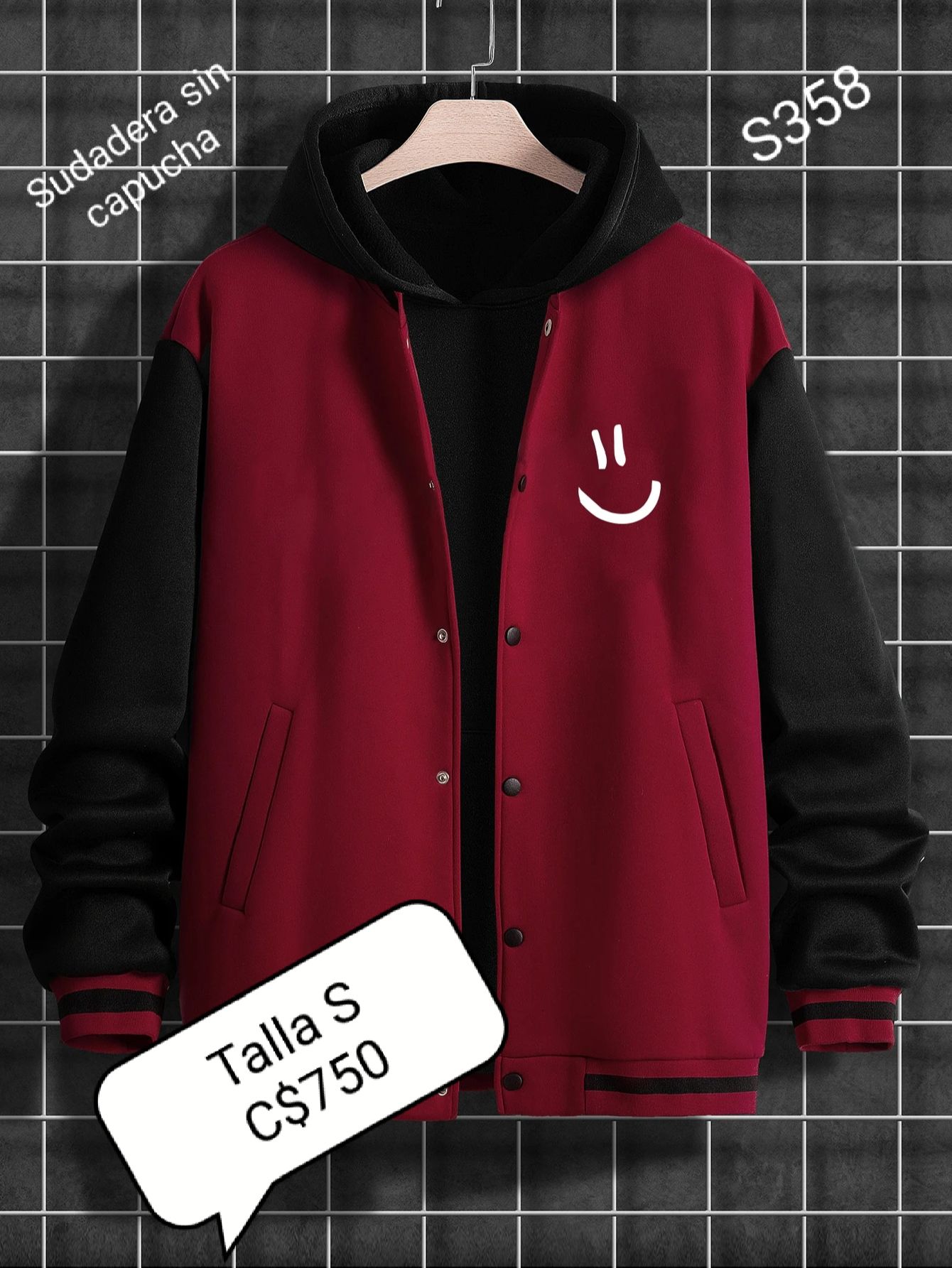 Sudadera color rojo y negro con estampado de carita