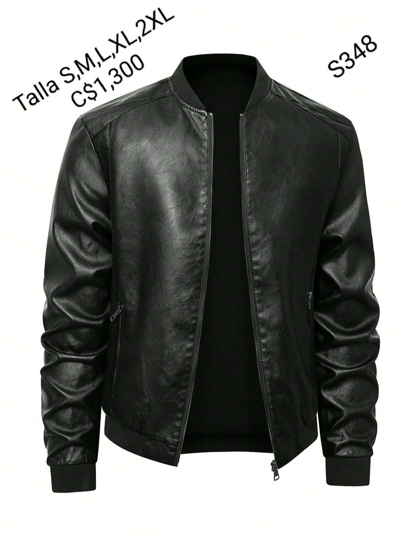 Chaqueta de cuero sintético lisa color negro para caballero