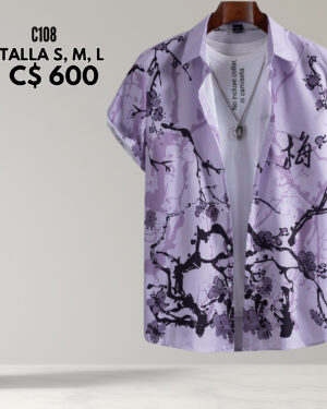 Camisa de vestir para hombre color lila con letras asiáticas--C108