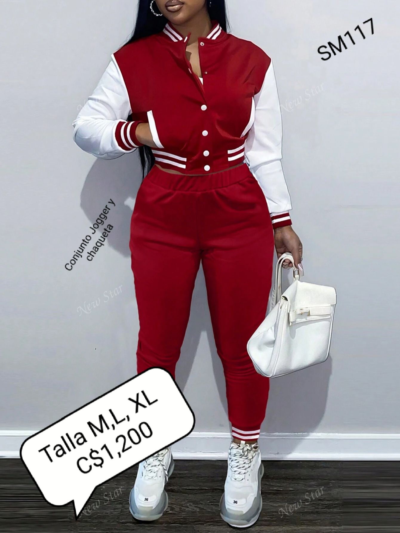 Conjunto Jogger con chaqueta color rojo con blanco