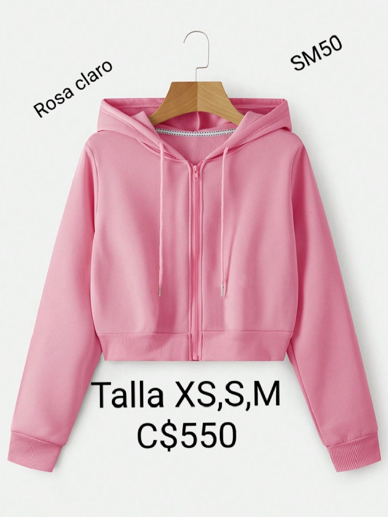 Sudadera color rosa claro con ziper.