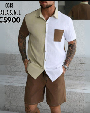 Conjunto camisa de vestir con short café.--CC43