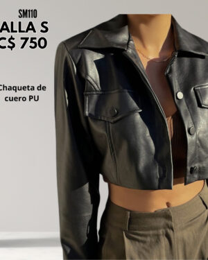 Chaqueta de cuero sintético para dama con botones