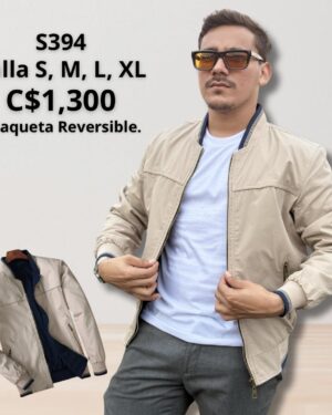 Chaqueta reversible beige con azul--S394