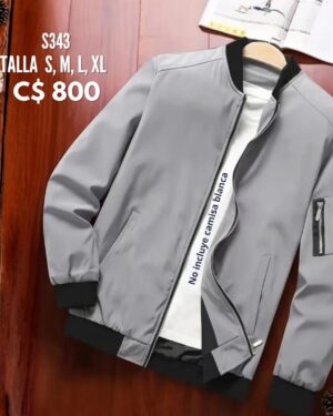 Chaqueta color gris claro con ziper en brazo derecho--S343