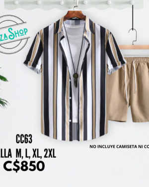Conjunto de 2 piezas, camisa a rayas y shorts caqui - CC63